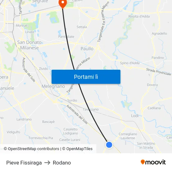Pieve Fissiraga to Rodano map