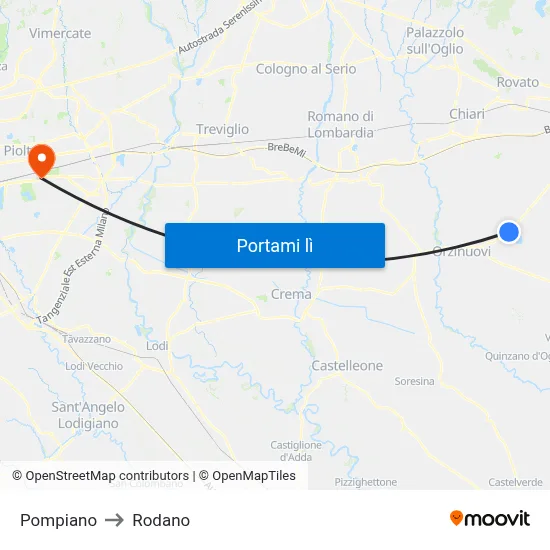 Pompiano to Rodano map
