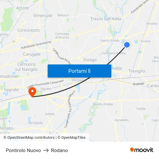 Pontirolo Nuovo to Rodano map