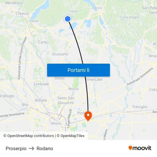 Proserpio to Rodano map