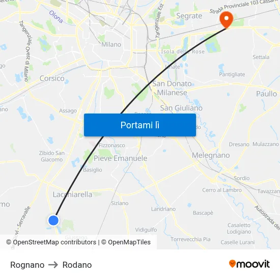 Rognano to Rodano map