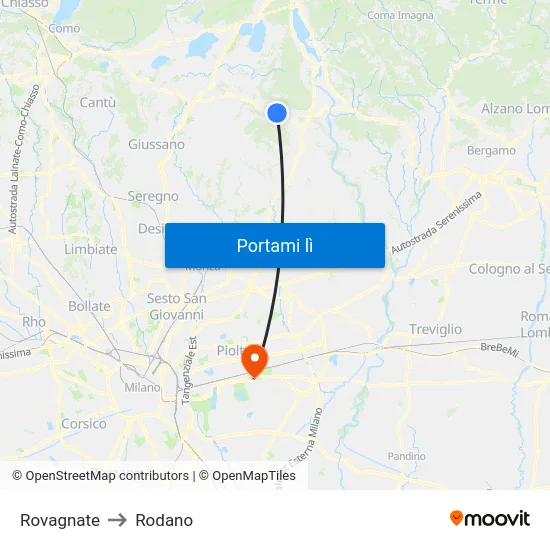 Rovagnate to Rodano map