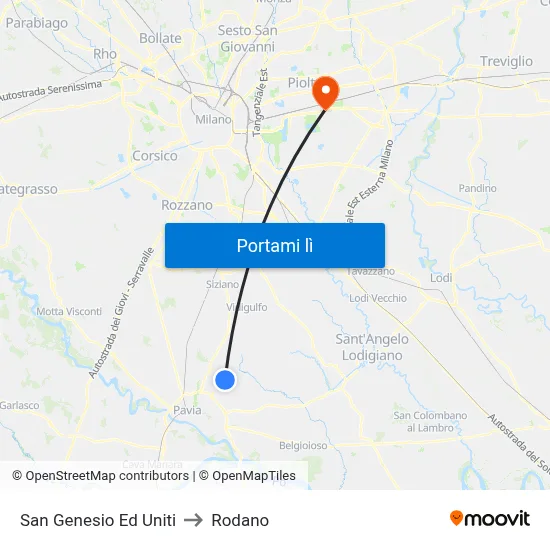 San Genesio Ed Uniti to Rodano map