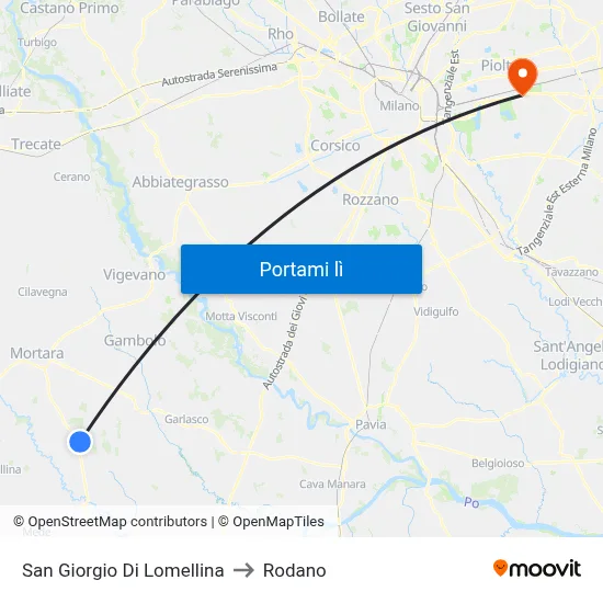 San Giorgio Di Lomellina to Rodano map