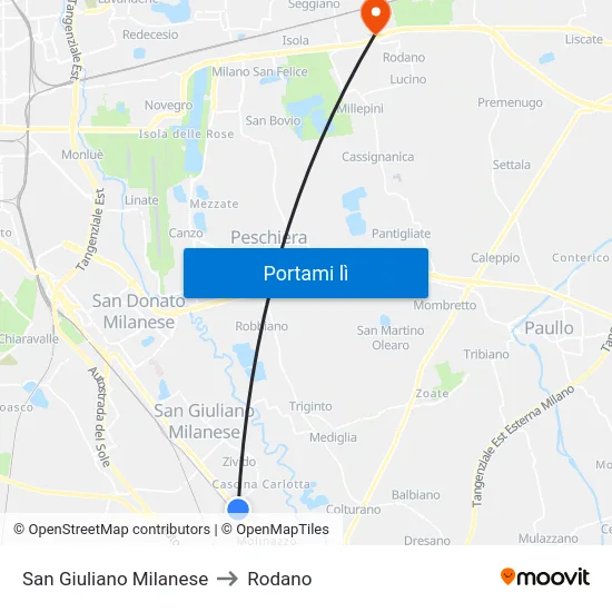San Giuliano Milanese to Rodano map