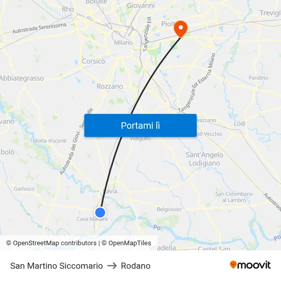 San Martino Siccomario to Rodano map