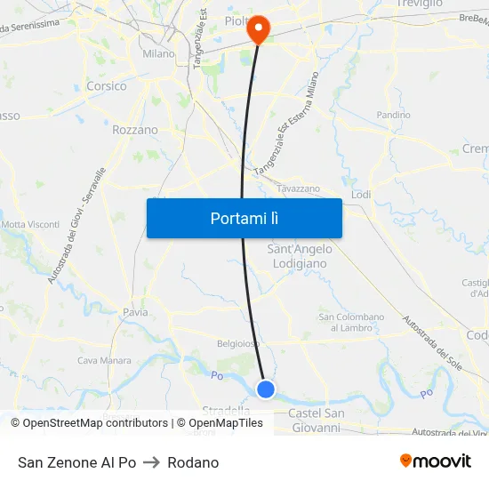 San Zenone Al Po to Rodano map