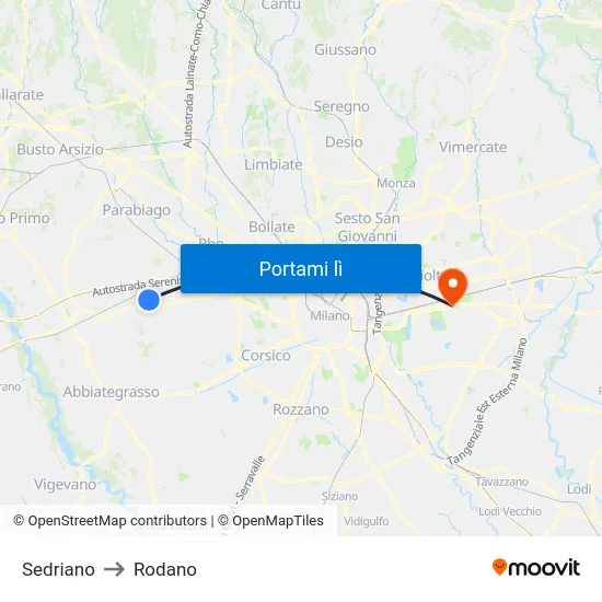 Sedriano to Rodano map