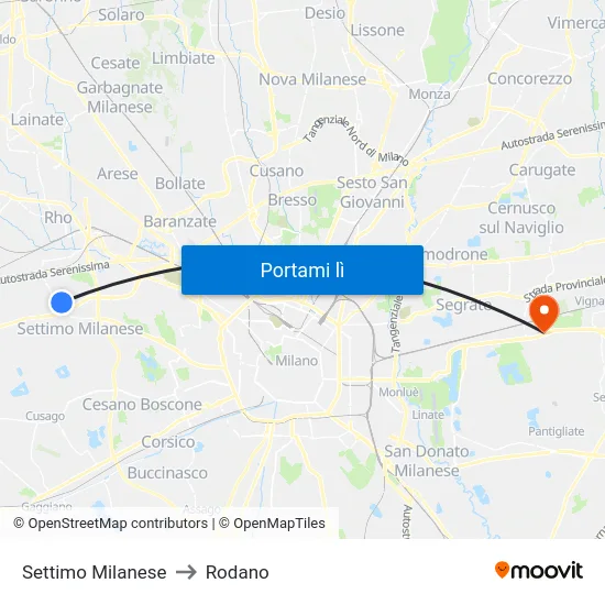 Settimo Milanese to Rodano map