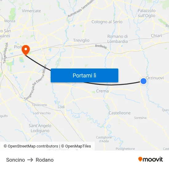 Soncino to Rodano map