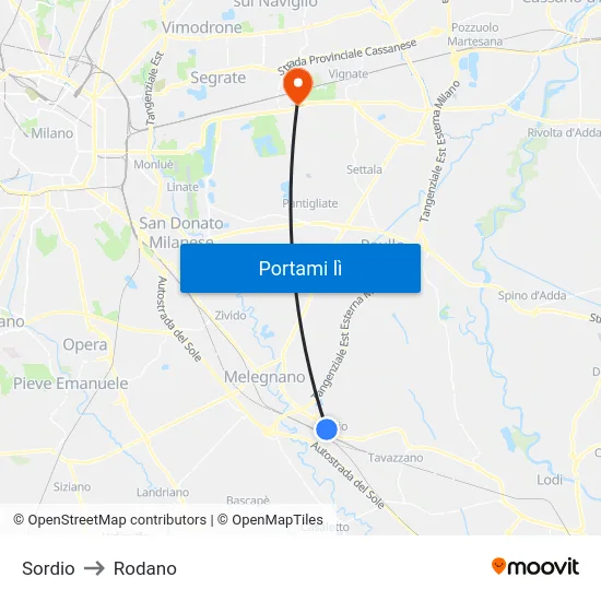 Sordio to Rodano map