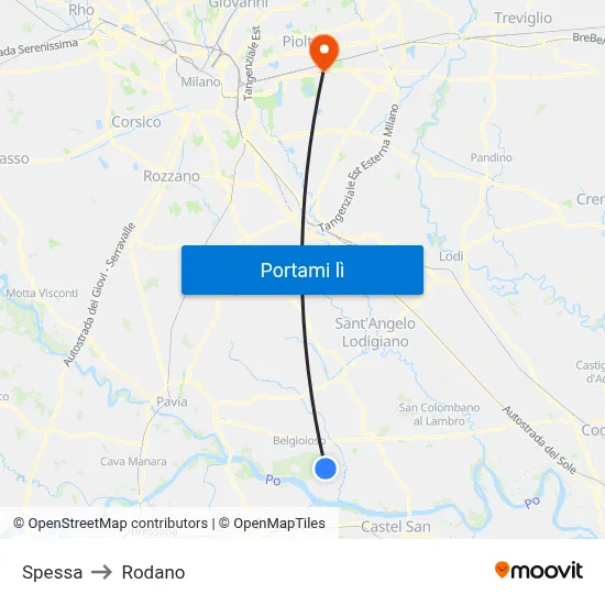 Spessa to Rodano map
