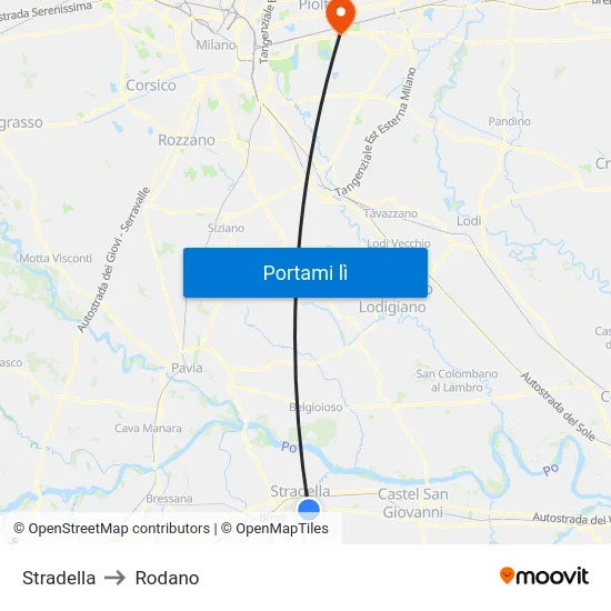 Stradella to Rodano map