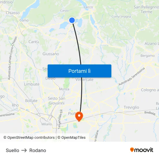 Suello to Rodano map