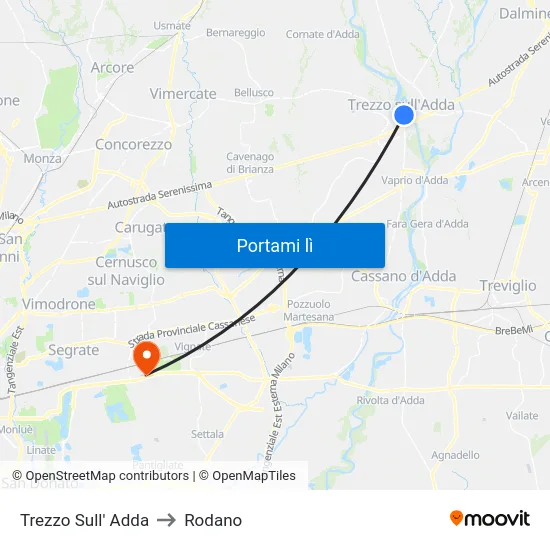 Trezzo Sull' Adda to Rodano map