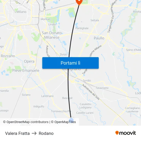Valera Fratta to Rodano map