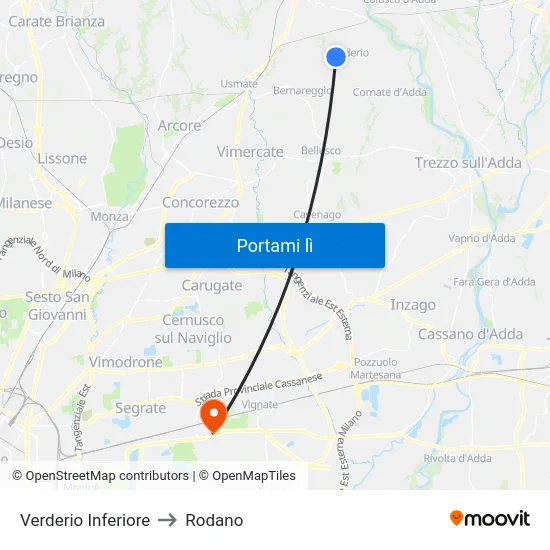 Verderio Inferiore to Rodano map