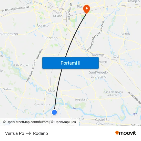 Verrua Po to Rodano map