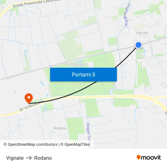 Vignate to Rodano map