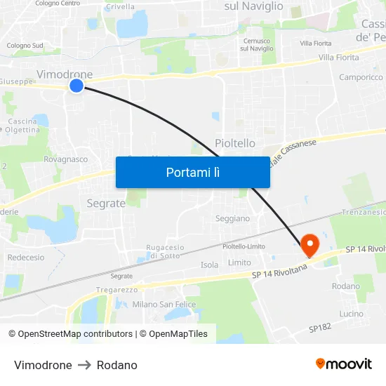 Vimodrone to Rodano map