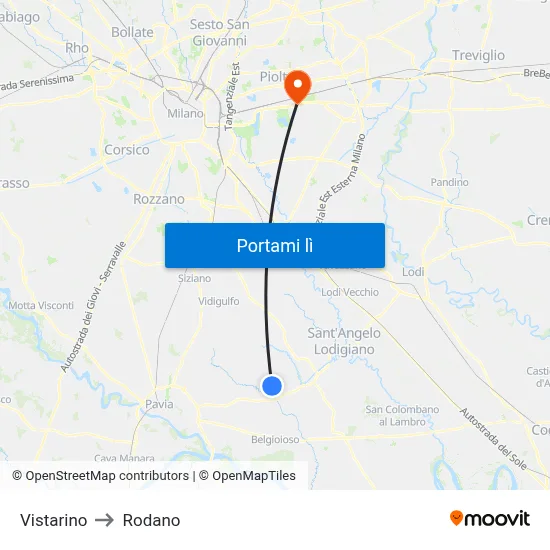 Vistarino to Rodano map