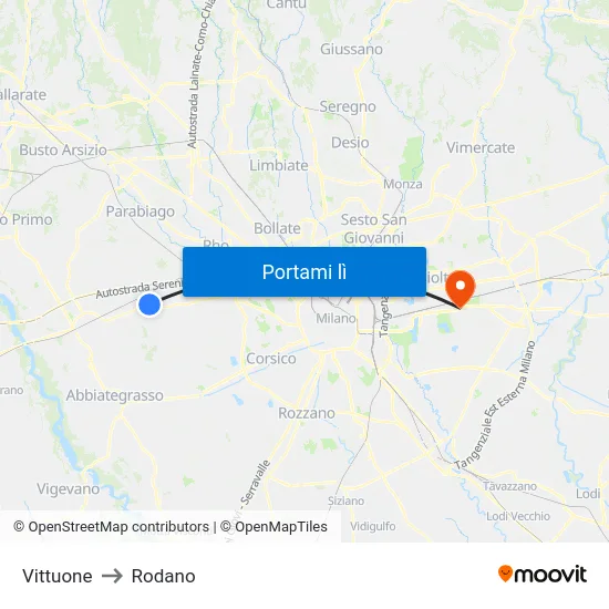 Vittuone to Rodano map