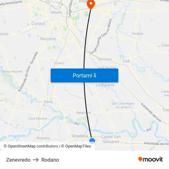 Zenevredo to Rodano map