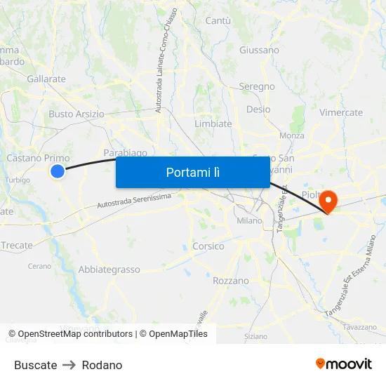 Buscate to Rodano map