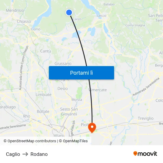 Caglio to Rodano map