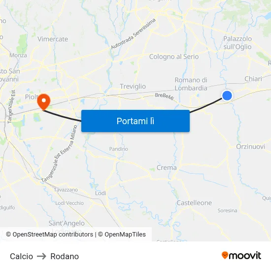 Calcio to Rodano map