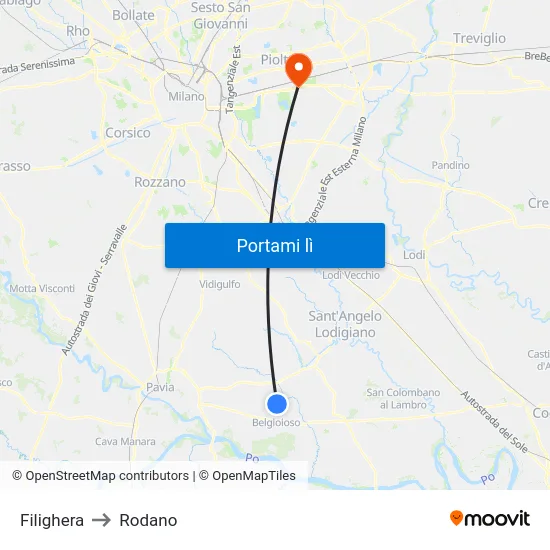 Filighera to Rodano map