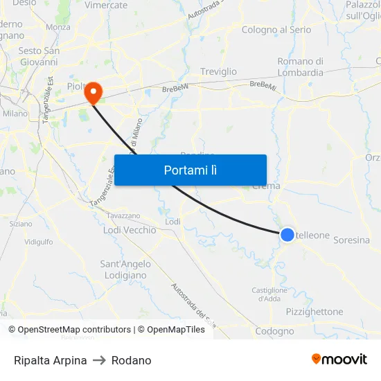 Ripalta Arpina to Rodano map