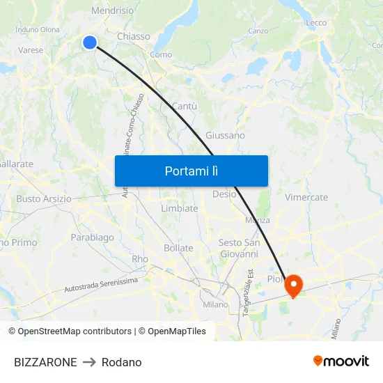 BIZZARONE to Rodano map