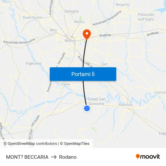 MONT? BECCARIA to Rodano map