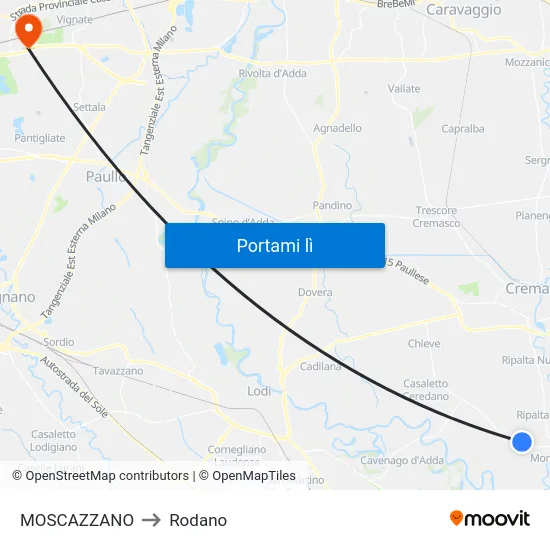 MOSCAZZANO to Rodano map