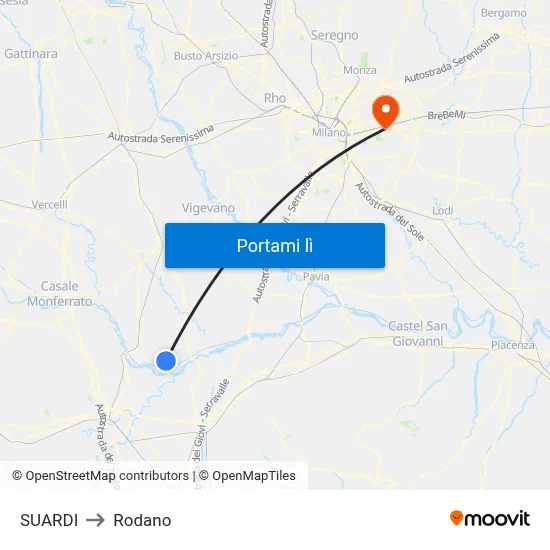 SUARDI to Rodano map