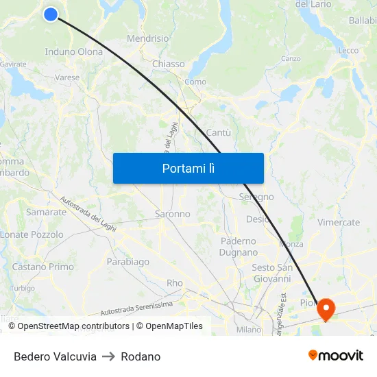 Bedero Valcuvia to Rodano map