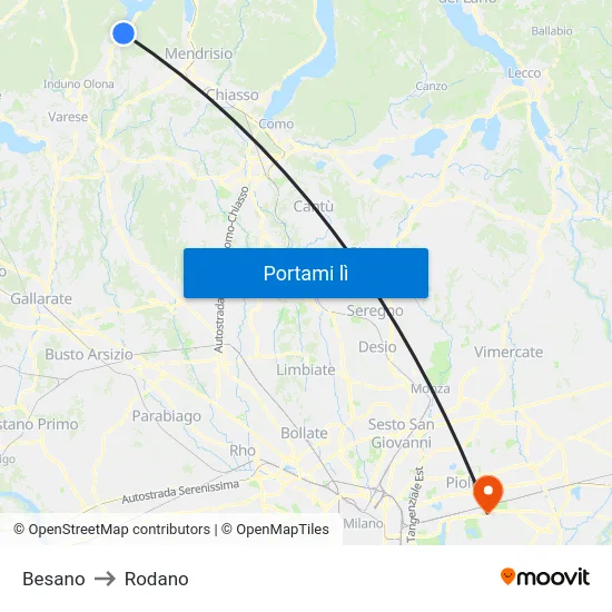 Besano to Rodano map