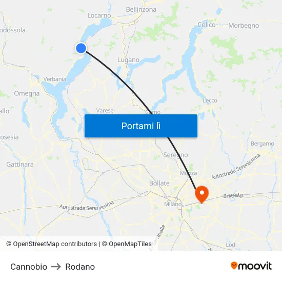 Cannobio to Rodano map