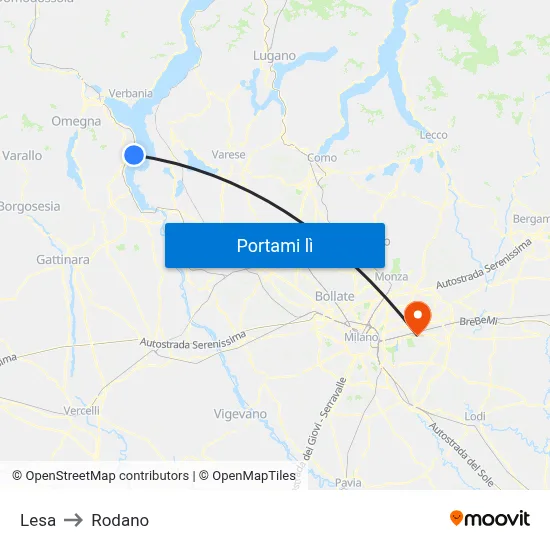 Lesa to Rodano map