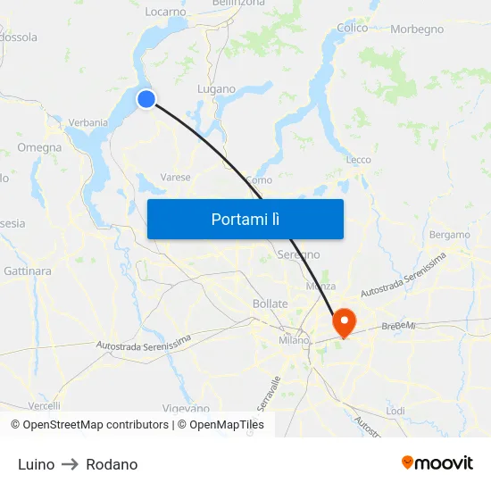 Luino to Rodano map