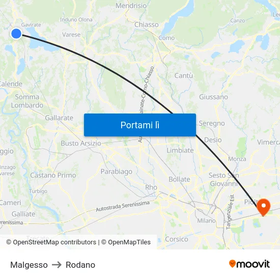 Malgesso to Rodano map