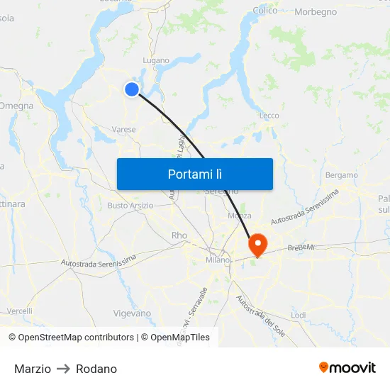 Marzio to Rodano map