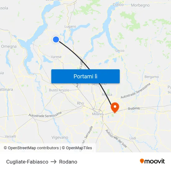 Cugliate-Fabiasco to Rodano map
