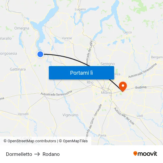 Dormelletto to Rodano map