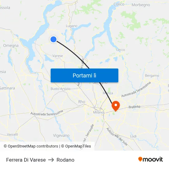Ferrera Di Varese to Rodano map