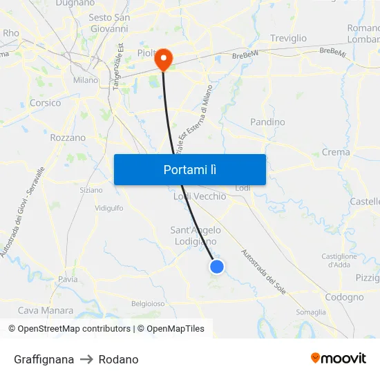 Graffignana to Rodano map