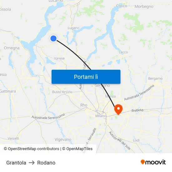 Grantola to Rodano map