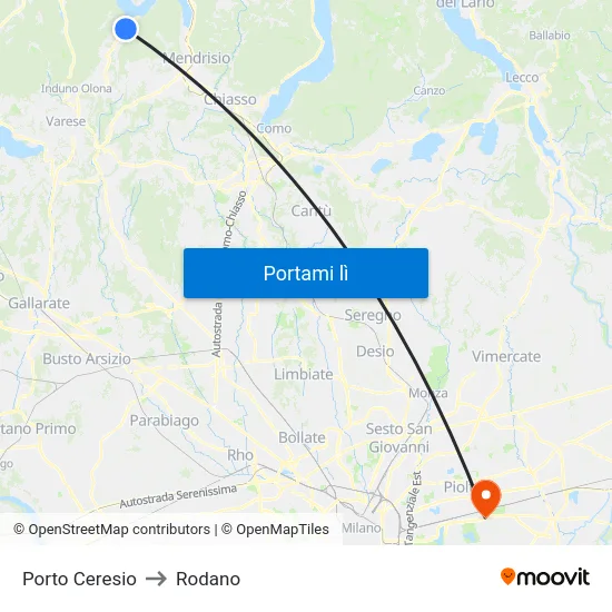 Porto Ceresio to Rodano map