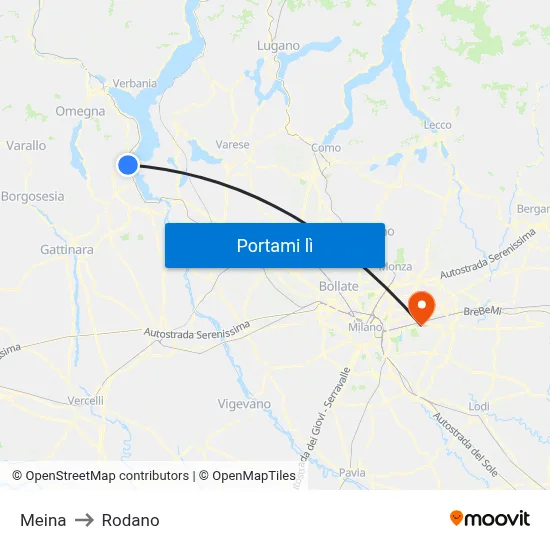 Meina to Rodano map